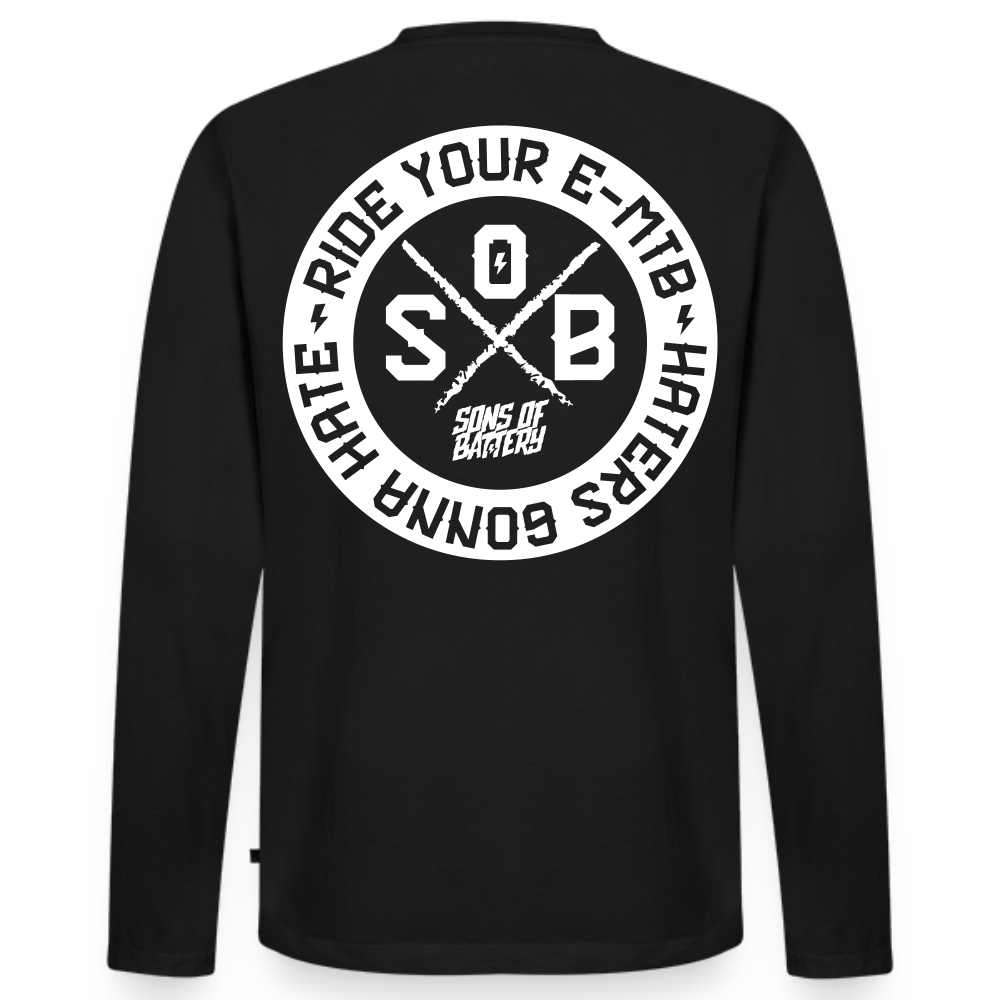 SPOD Männer Premium Bio Langarmshirt Schwarz / S Hater - Sons of Battery - DTG (Digital Druck) Männer Premium Langarmshirt E-Bike-Community