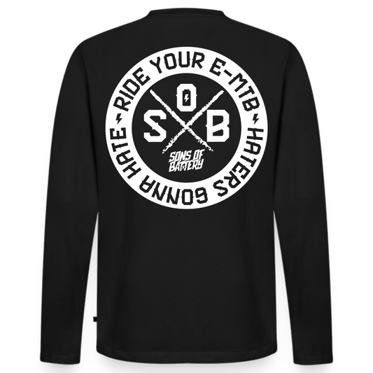 SPOD Männer Premium Bio Langarmshirt Schwarz / S Hater - Sons of Battery - DTG (Digital Druck) Männer Premium Langarmshirt E-Bike-Community