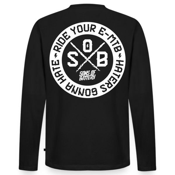 SPOD Männer Premium Bio Langarmshirt Schwarz / S Hater - Sons of Battery - DTG (Digital Druck) Männer Premium Langarmshirt E-Bike-Community