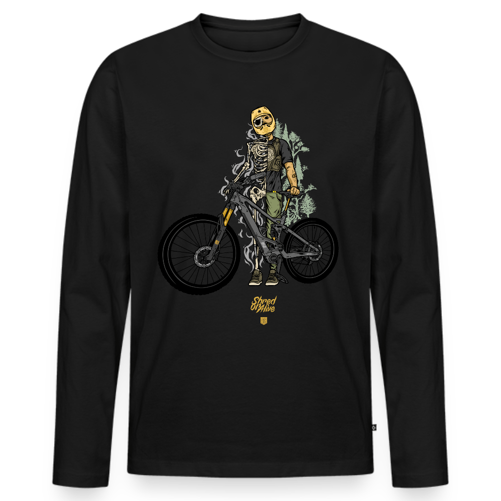 SPOD Männer Premium Bio Langarmshirt Schwarz / S Shred or Alive (DTG) - Männer Premium Langarmshirt E-Bike-Community
