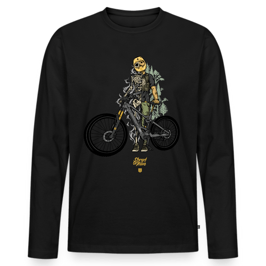 SPOD Männer Premium Bio Langarmshirt Schwarz / S Shred or Alive (DTG) - Männer Premium Langarmshirt E-Bike-Community