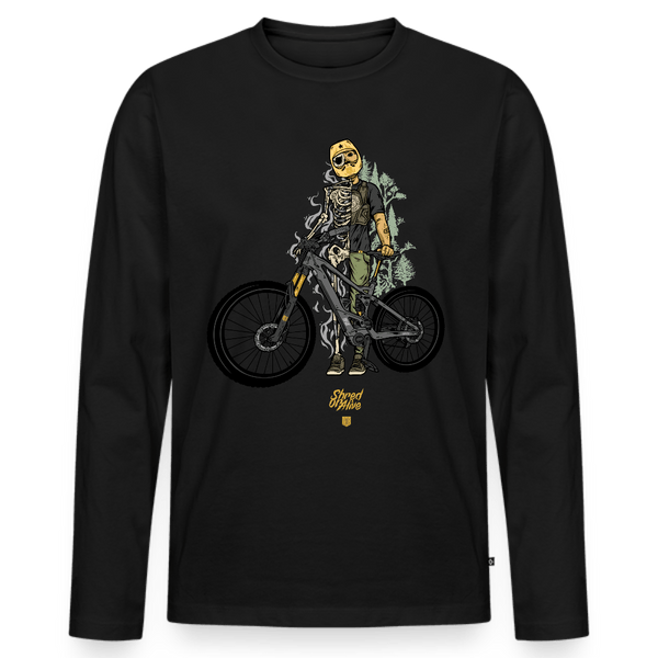 SPOD Männer Premium Bio Langarmshirt Schwarz / S Shred or Alive (DTG) - Männer Premium Langarmshirt E-Bike-Community