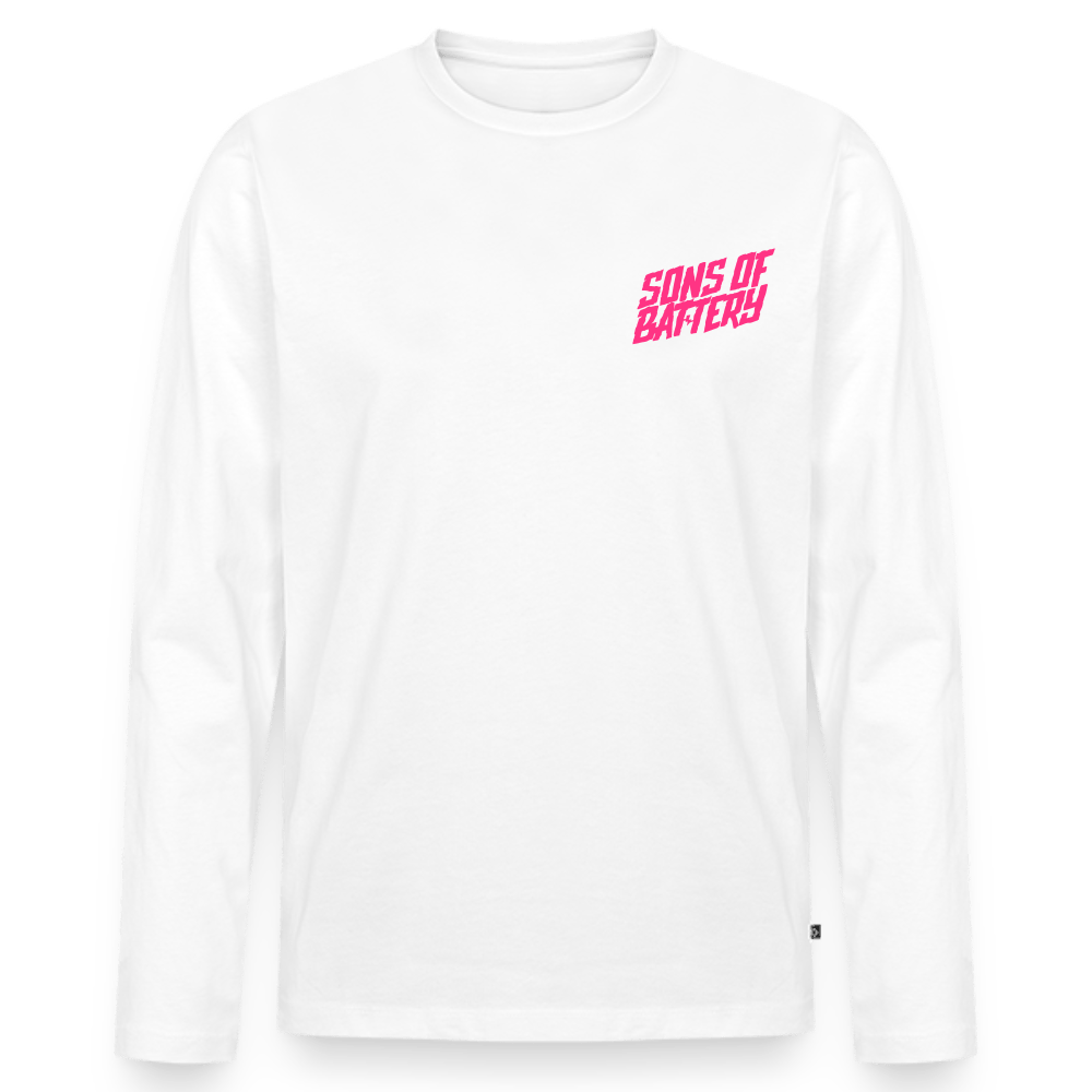 SPOD Männer Premium Bio Langarmshirt Weiß / S Signature Pink - Männer Premium Langarmshirt E-Bike-Community