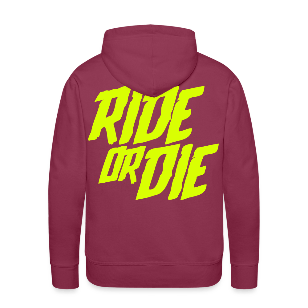 SPOD Männer Premium Hoodie Bordeaux / S Ride or Die - Neongelb - Men’s Premium Hoodie E-Bike-Community