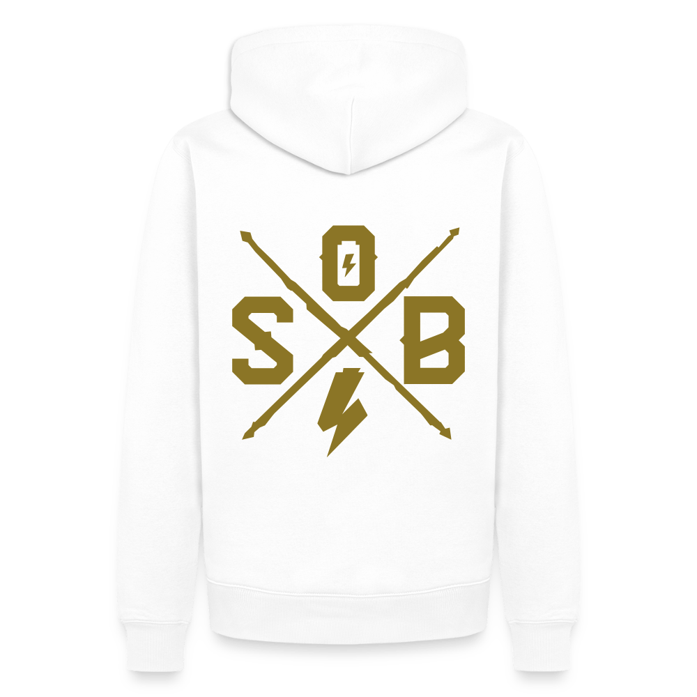 SPOD Männer Premium Hoodie Cross Gold Backprint - Men’s Premium Hoodie E-Bike-Community