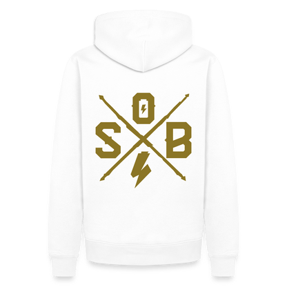 SPOD Männer Premium Hoodie Cross Gold Backprint - Men’s Premium Hoodie E-Bike-Community