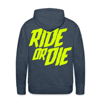 SPOD Männer Premium Hoodie Jeansblau / S Ride or Die - Neongelb - Men’s Premium Hoodie E-Bike-Community