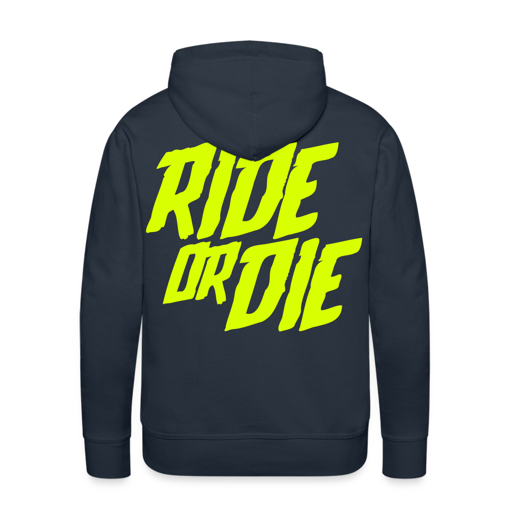 SPOD Männer Premium Hoodie Navy / S Ride or Die - Neongelb - Men’s Premium Hoodie E-Bike-Community