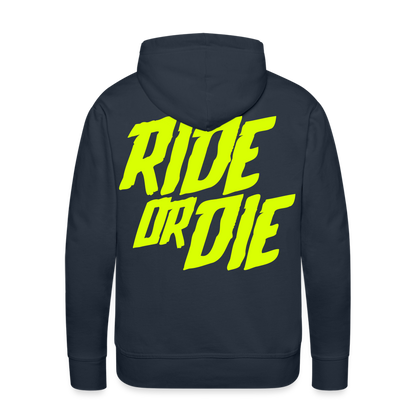 SPOD Männer Premium Hoodie Navy / S Ride or Die - Neongelb - Men’s Premium Hoodie E-Bike-Community
