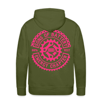 SPOD Männer Premium Hoodie Olivgrün / S 2 Seiten Cross / Sons OG Neonpink - Kapuzen Sweater E-Bike-Community
