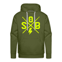 SPOD Männer Premium Hoodie Olivgrün / S Cross Flash - Neongelb -Men’s Premium Hoodie E-Bike-Community