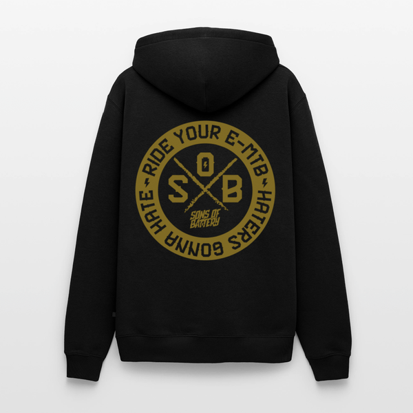 SPOD Männer Premium Hoodie Schwarz / S "Haters" - Gold - SONS OF BATTERY - Men’s Premium Hoodie E-Bike-Community