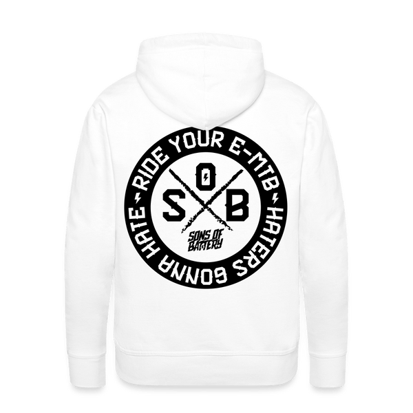 SPOD Männer Premium Hoodie Weiß / S "Haters"- SONS OF BATTERY - Men’s Premium Hoodie E-Bike-Community