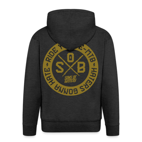 SPOD Männer Premium Kapuzenjacke Anthrazit / S Haters - Gold - Sons of Battery -Männer Premium Kapuzenjacke E-Bike-Community