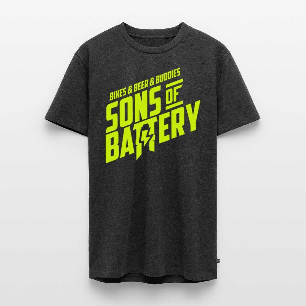 SPOD Männer Premium T-Shirt | Spreadshirt 812 Anthrazit meliert / S 3B - BIKES BEER BUDDIES - Neongelb - SONS OF BATTERY Premium E-Bike-Community