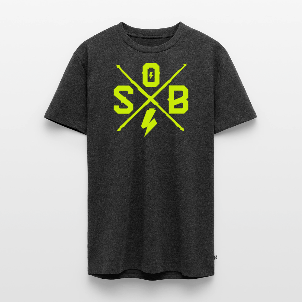 SPOD Männer Premium T-Shirt | Spreadshirt 812 Anthrazit meliert / S Cross - Neongelb - Männer Premium T-Shirt E-Bike-Community