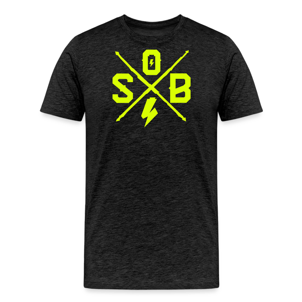 SPOD Männer Premium T-Shirt | Spreadshirt 812 Anthrazit / S Cross - Neongelb - Männer Premium T-Shirt E-Bike-Community