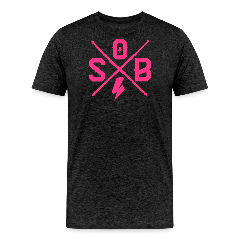 SPOD Männer Premium T-Shirt | Spreadshirt 812 Anthrazit / S Cross - Neonpink - Männer Premium T-Shirt E-Bike-Community