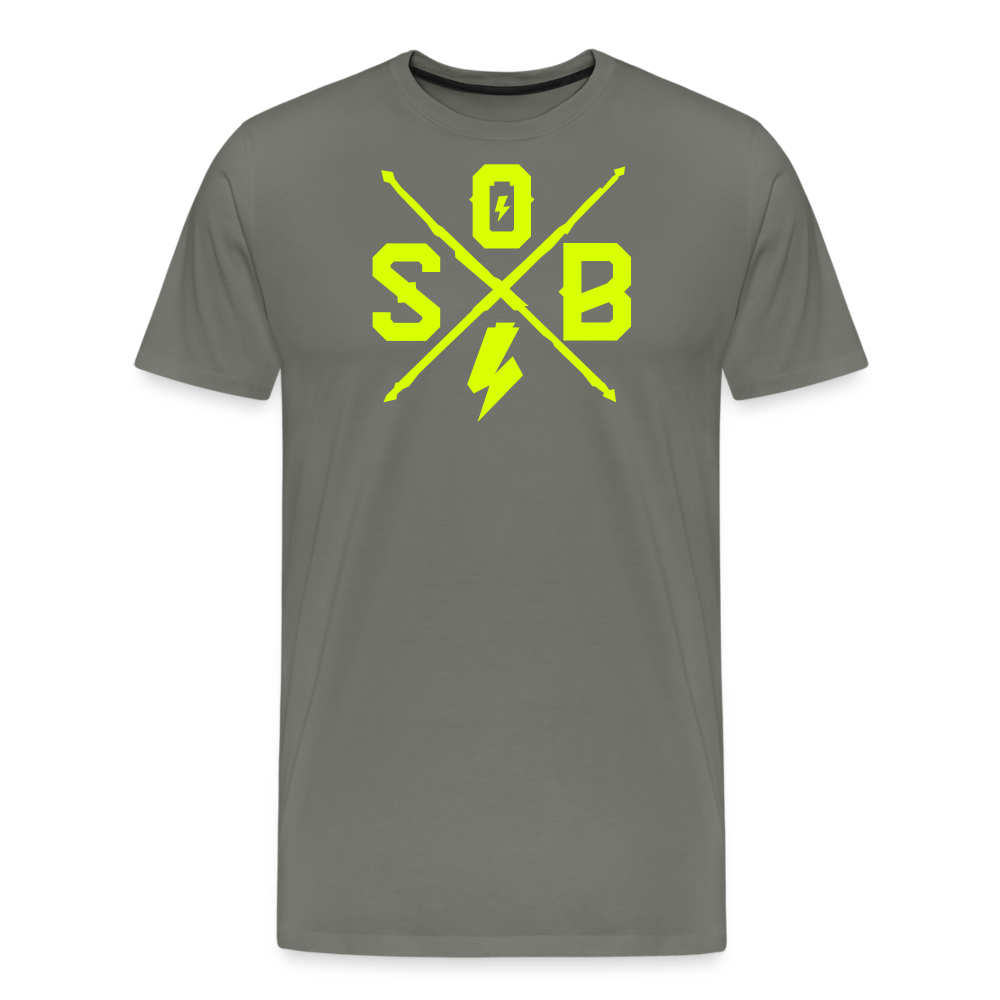 SPOD Männer Premium T-Shirt | Spreadshirt 812 Asphalt / S Cross - Neongelb - Männer Premium T-Shirt E-Bike-Community