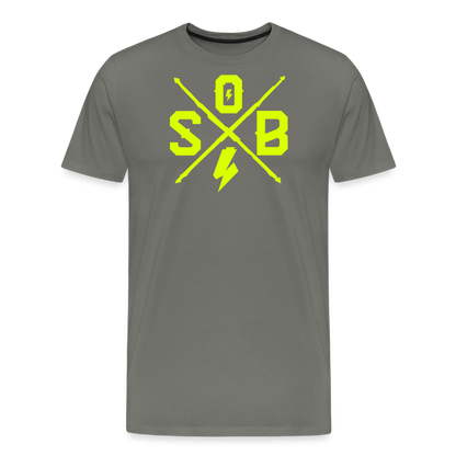 SPOD Männer Premium T-Shirt | Spreadshirt 812 Asphalt / S Cross - Neongelb - Männer Premium T-Shirt E-Bike-Community