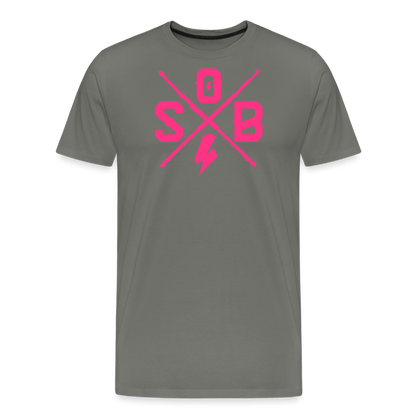 SPOD Männer Premium T-Shirt | Spreadshirt 812 Asphalt / S Cross - Neonpink - Männer Premium T-Shirt E-Bike-Community