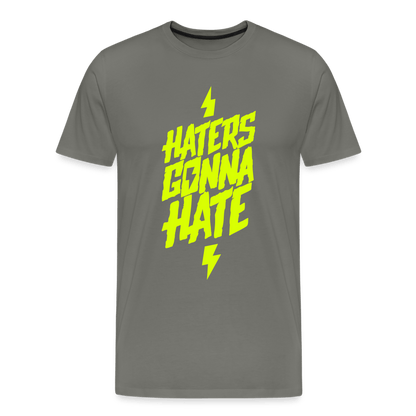 SPOD Männer Premium T-Shirt | Spreadshirt 812 Asphalt / S Haters gonna Hate - Neongelb - Männer Premium T-Shirt E-Bike-Community