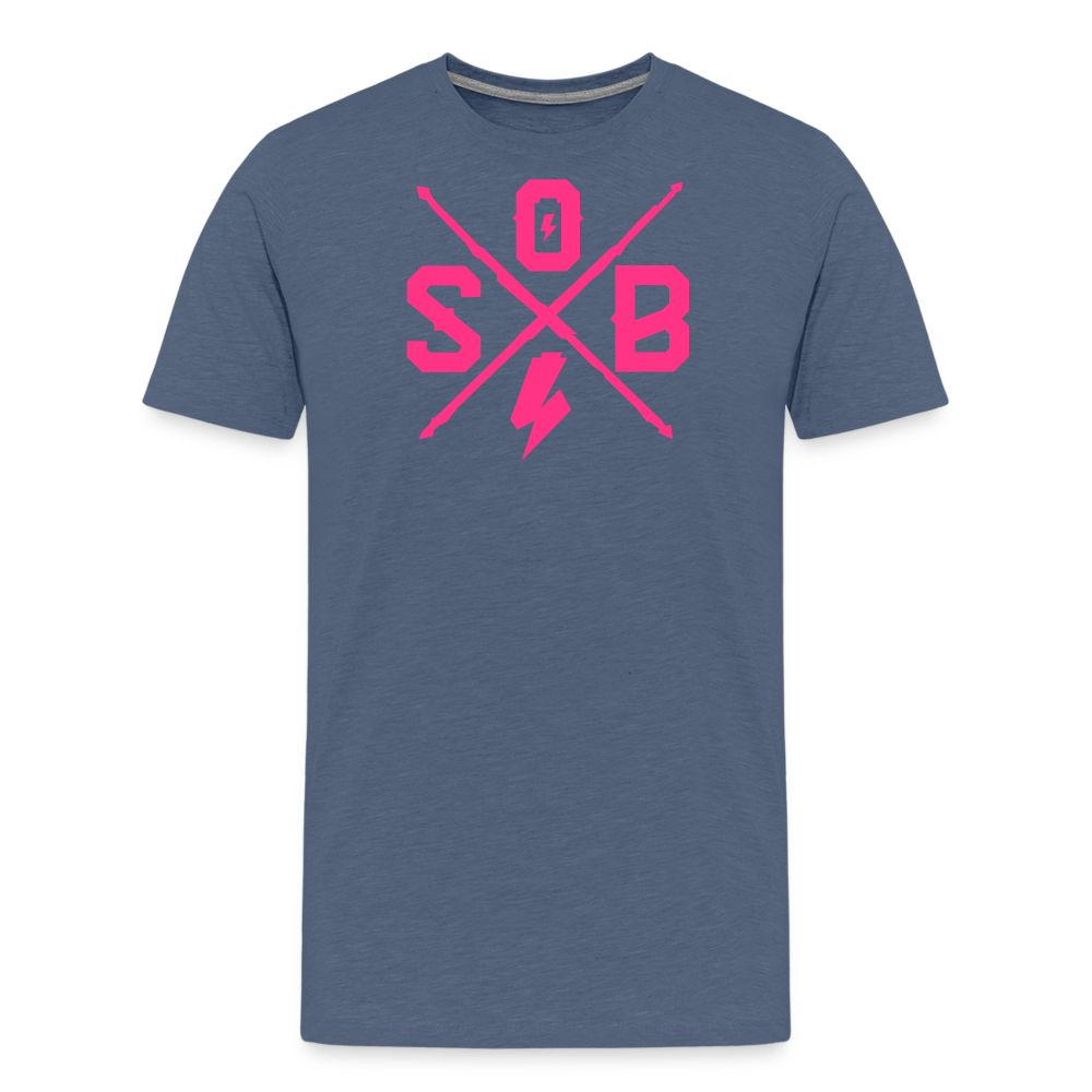 SPOD Männer Premium T-Shirt | Spreadshirt 812 Blau meliert / S Cross - Neonpink - Männer Premium T-Shirt E-Bike-Community