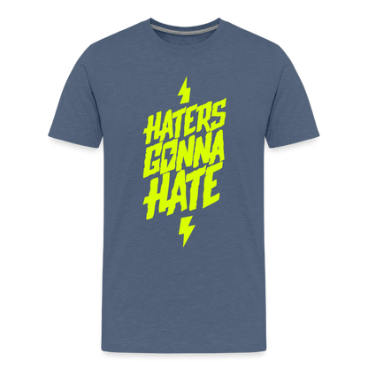 SPOD Männer Premium T-Shirt | Spreadshirt 812 Blau meliert / S Haters gonna Hate - Neongelb - Männer Premium T-Shirt E-Bike-Community