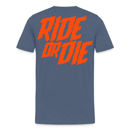 SPOD Männer Premium T-Shirt | Spreadshirt 812 Blau meliert / S Ride or Die - Neonorange - Männer Premium T-Shirt E-Bike-Community