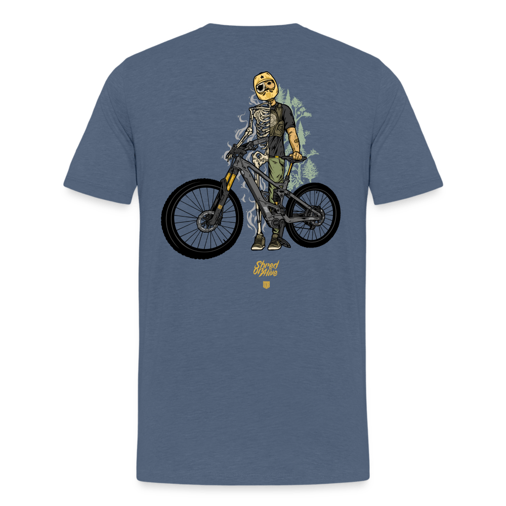 SPOD Männer Premium T-Shirt | Spreadshirt 812 Blau meliert / S Shred or Alive - Männer Premium T-Shirt E-Bike-Community