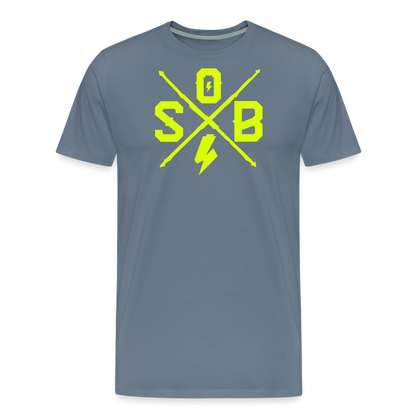SPOD Männer Premium T-Shirt | Spreadshirt 812 Blaugrau / S Cross - Neongelb - Männer Premium T-Shirt E-Bike-Community