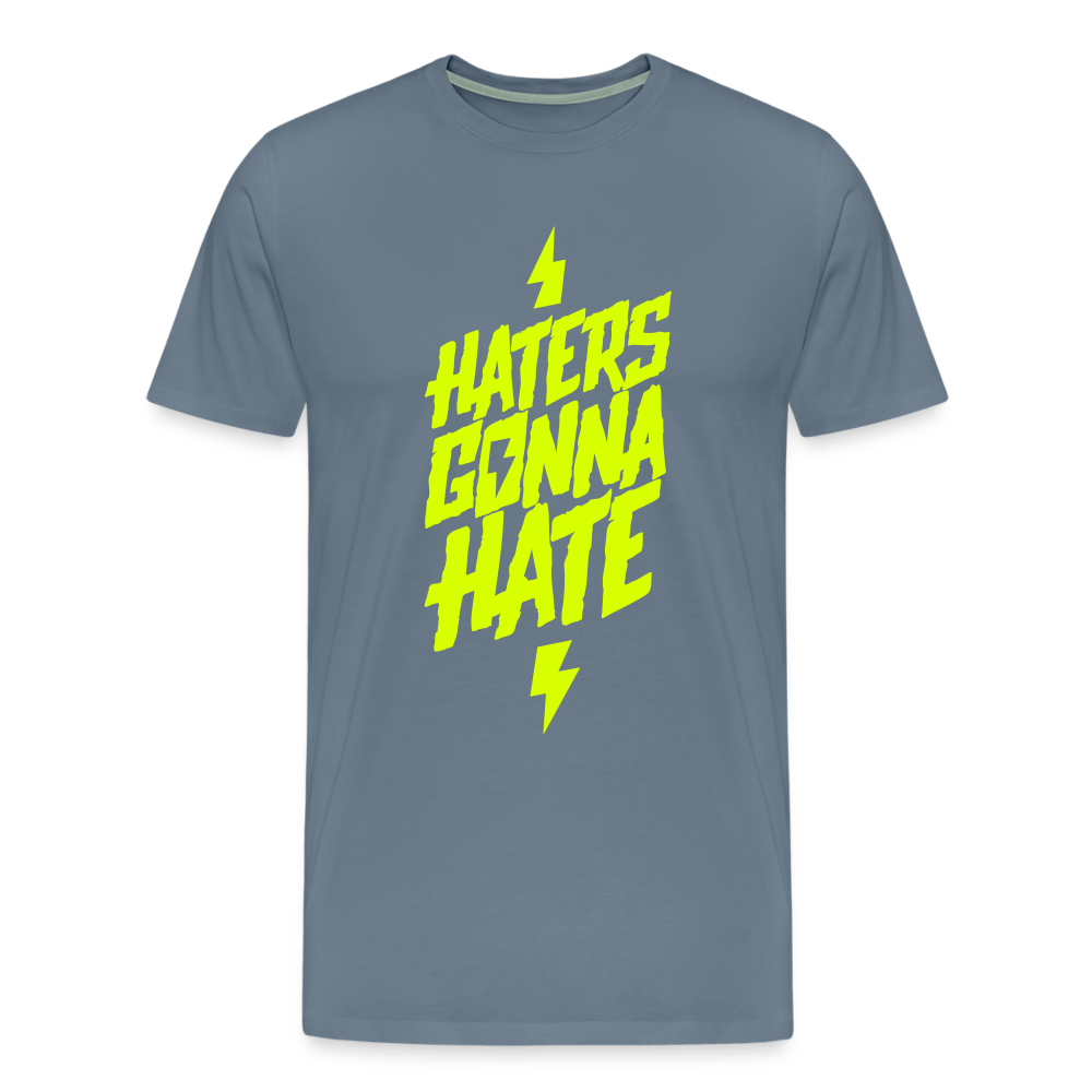 SPOD Männer Premium T-Shirt | Spreadshirt 812 Blaugrau / S Haters gonna Hate - Neongelb - Männer Premium T-Shirt E-Bike-Community
