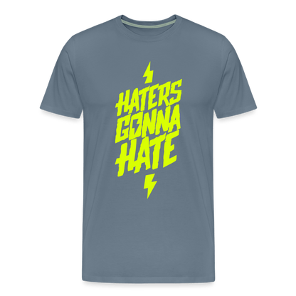 SPOD Männer Premium T-Shirt | Spreadshirt 812 Blaugrau / S Haters gonna Hate - Neongelb - Männer Premium T-Shirt E-Bike-Community