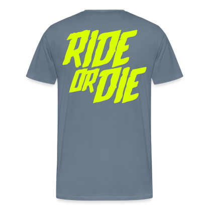 SPOD Männer Premium T-Shirt | Spreadshirt 812 Blaugrau / S Ride or Die - Neongelb - Männer Premium T-Shirt E-Bike-Community