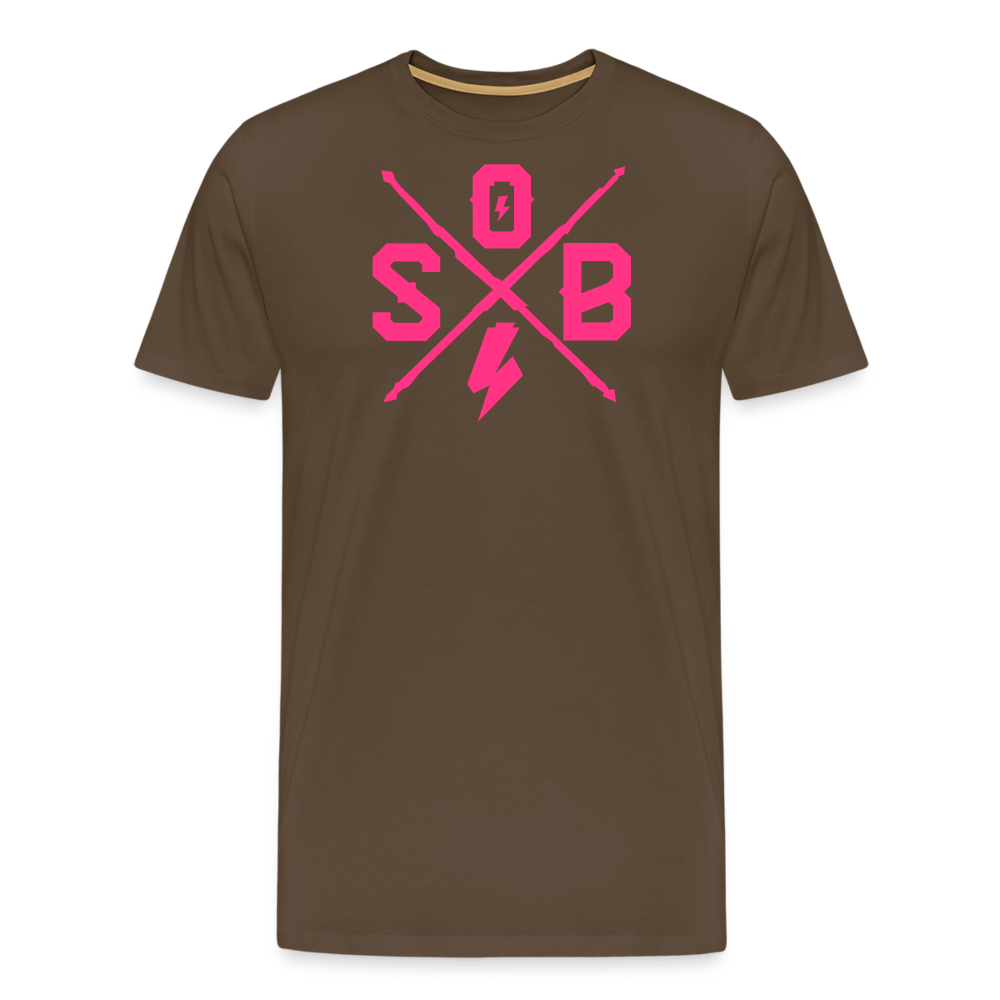 SPOD Männer Premium T-Shirt | Spreadshirt 812 Edelbraun / S Cross - Neonpink - Männer Premium T-Shirt E-Bike-Community