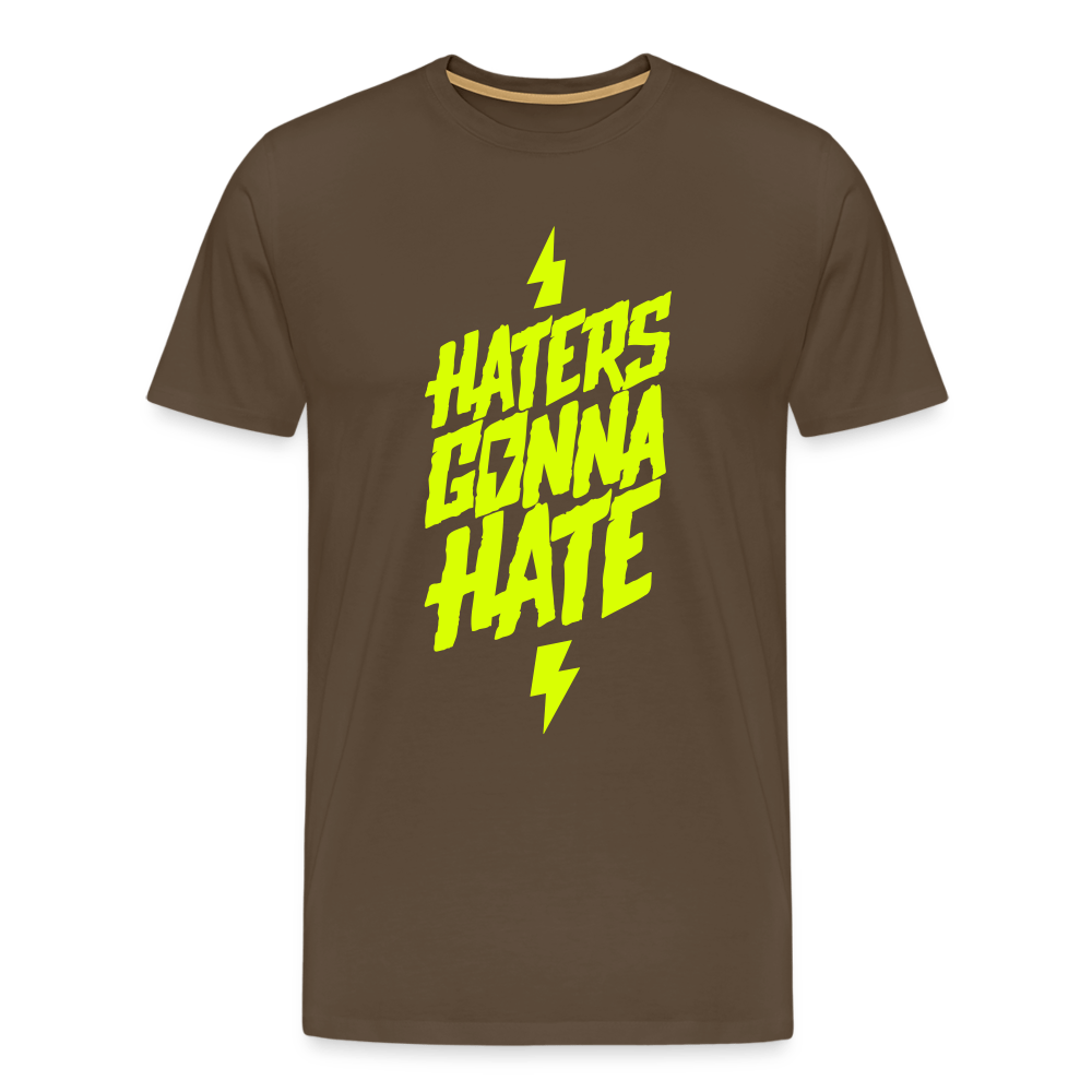SPOD Männer Premium T-Shirt | Spreadshirt 812 Edelbraun / S Haters gonna Hate - Neongelb - Männer Premium T-Shirt E-Bike-Community