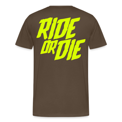SPOD Männer Premium T-Shirt | Spreadshirt 812 Edelbraun / S Ride or Die - Neongelb - Männer Premium T-Shirt E-Bike-Community