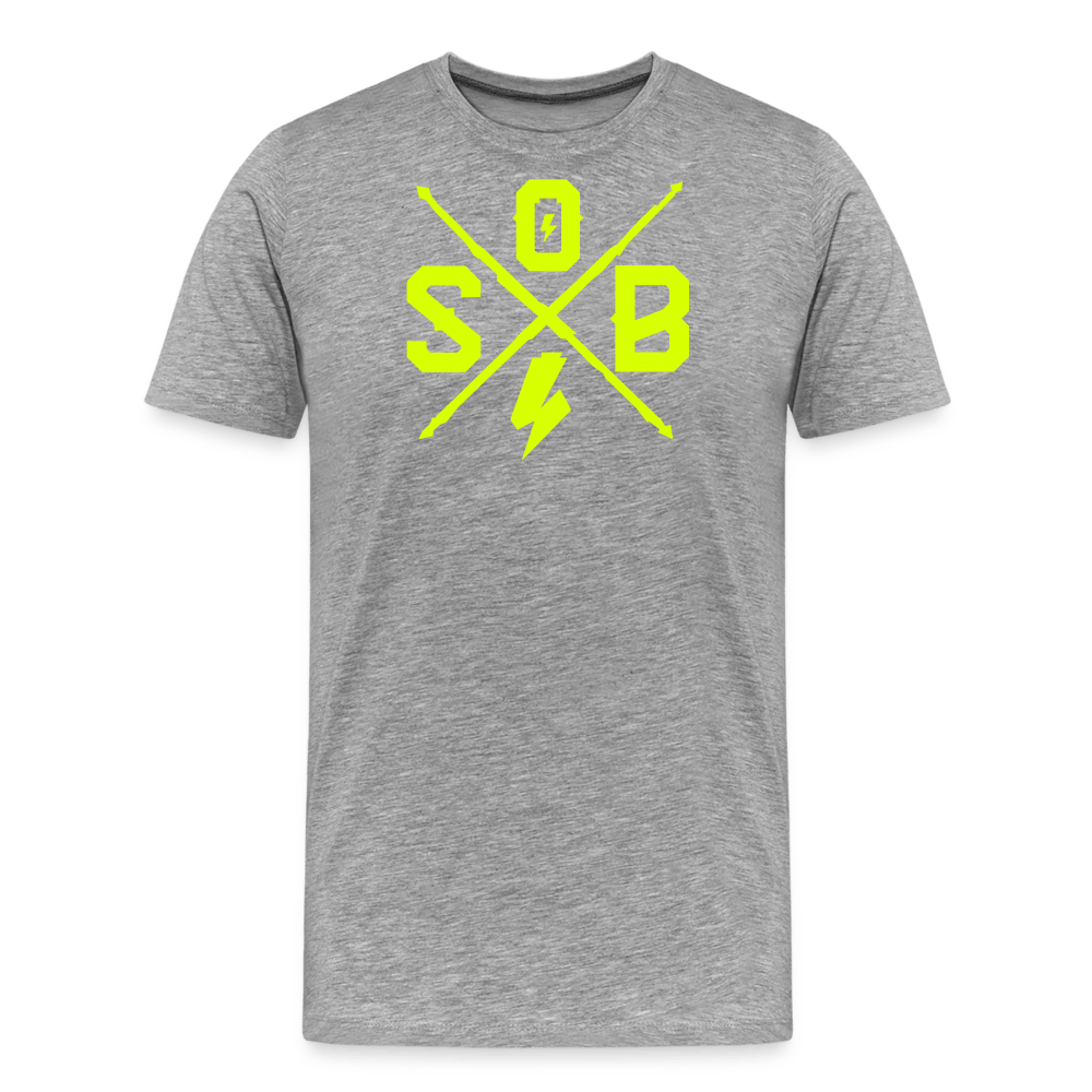 SPOD Männer Premium T-Shirt | Spreadshirt 812 Grau meliert / S Cross - Neongelb - Männer Premium T-Shirt E-Bike-Community