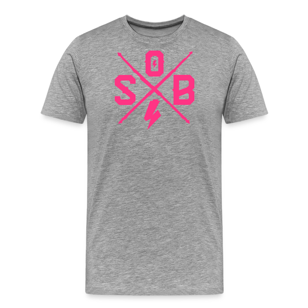 SPOD Männer Premium T-Shirt | Spreadshirt 812 Grau meliert / S Cross - Neonpink - Männer Premium T-Shirt E-Bike-Community