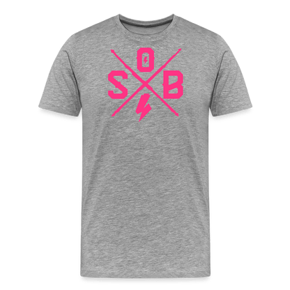 SPOD Männer Premium T-Shirt | Spreadshirt 812 Grau meliert / S Cross - Neonpink - Männer Premium T-Shirt E-Bike-Community