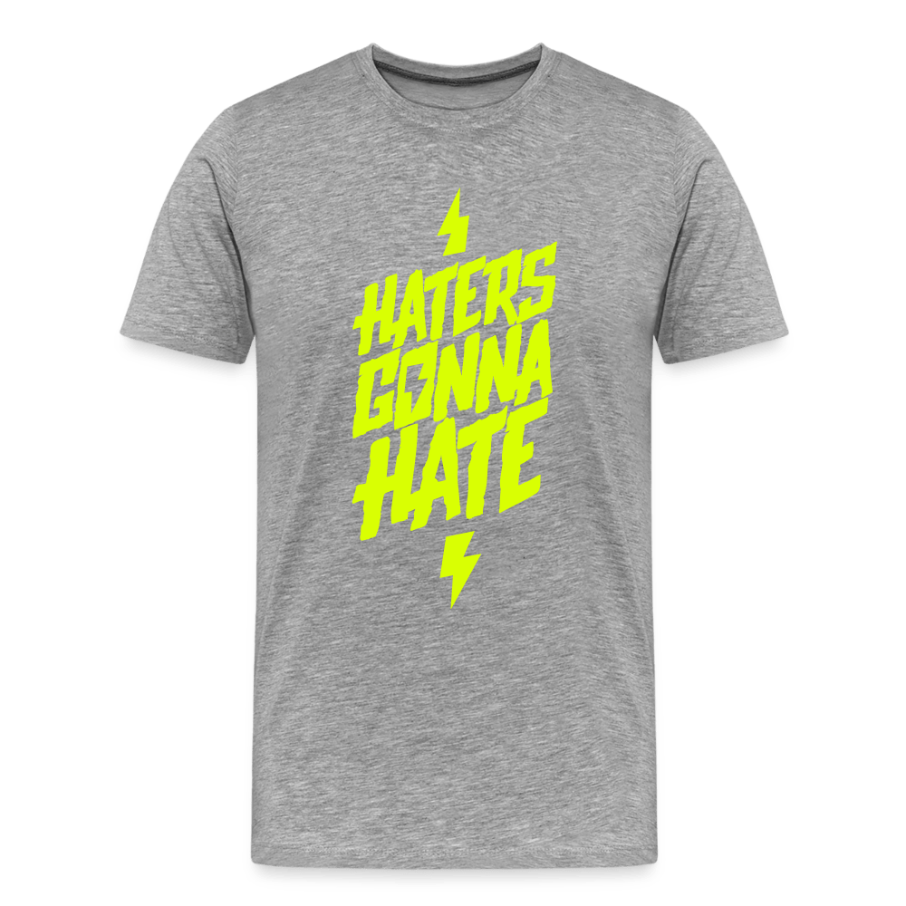SPOD Männer Premium T-Shirt | Spreadshirt 812 Grau meliert / S Haters gonna Hate - Neongelb - Männer Premium T-Shirt E-Bike-Community