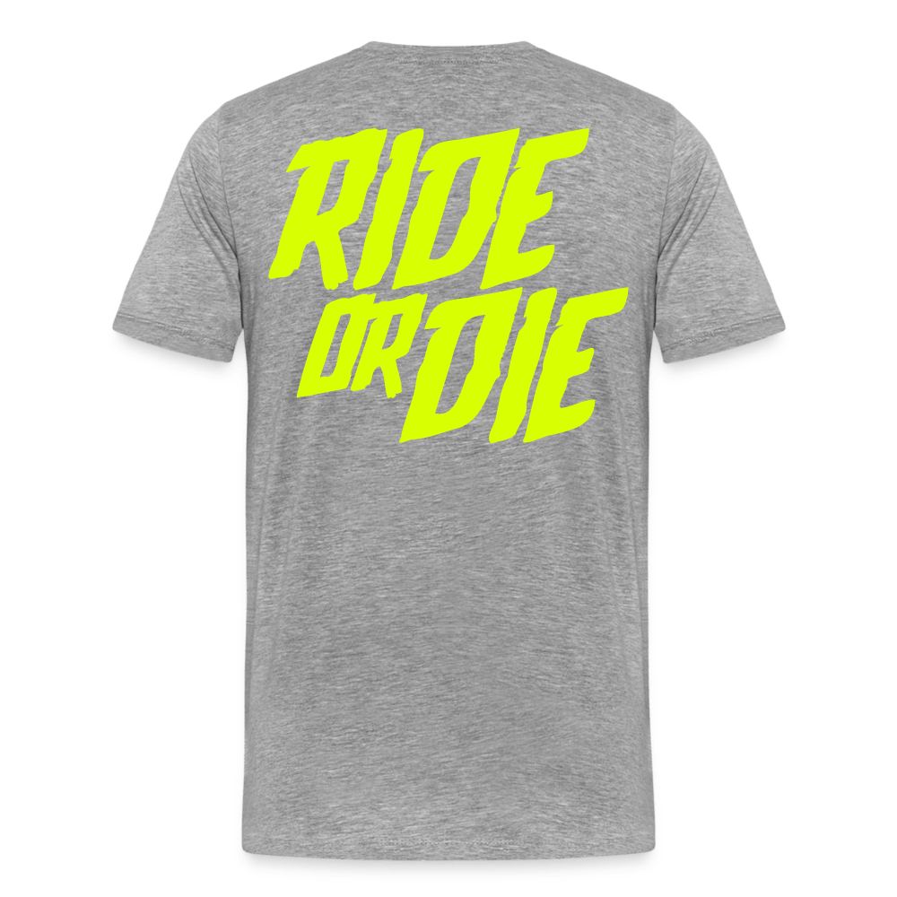 SPOD Männer Premium T-Shirt | Spreadshirt 812 Grau meliert / S Ride or Die - Neongelb - Männer Premium T-Shirt E-Bike-Community
