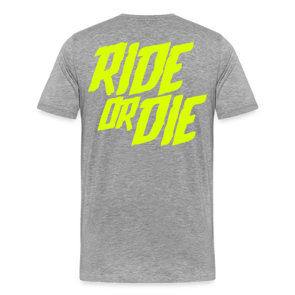 SPOD Männer Premium T-Shirt | Spreadshirt 812 Grau meliert / S Ride or Die - Neongelb - Männer Premium T-Shirt E-Bike-Community