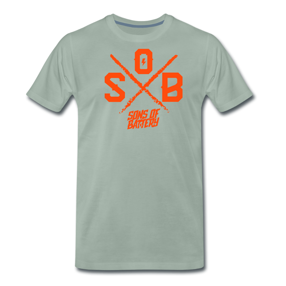 SPOD Männer Premium T-Shirt | Spreadshirt 812 Graugrün / S SoB Cross - Neonorange Männer Premium T-Shirt E-Bike-Community