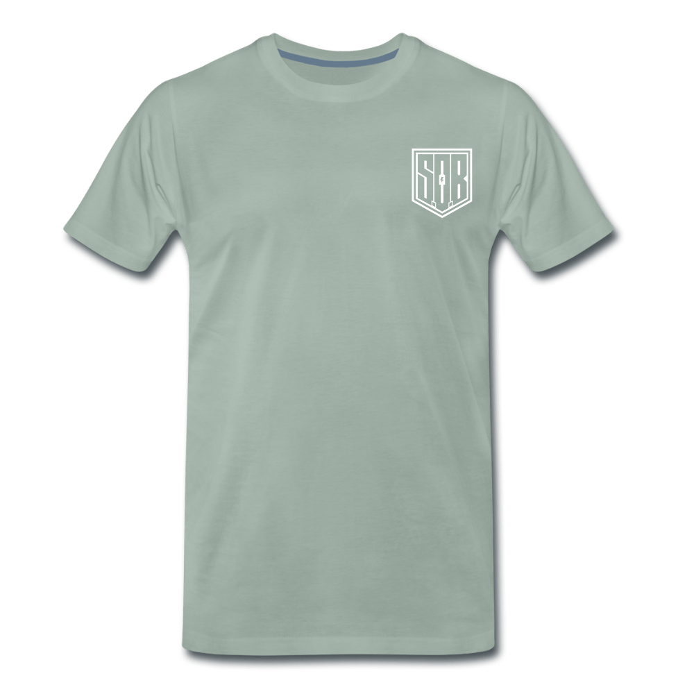 SPOD Männer Premium T-Shirt | Spreadshirt 812 Graugrün / S SONS OF BATTERY - SOB Outline E-Bike-Community