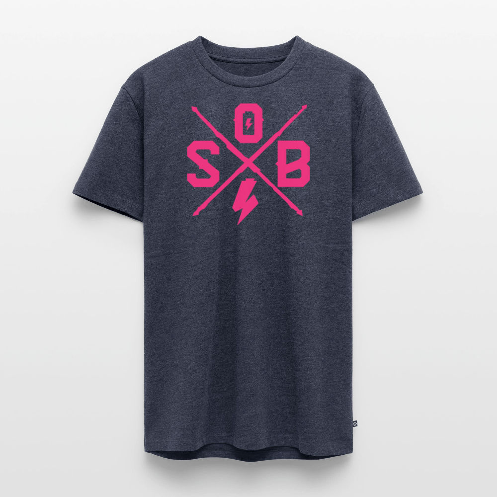 SPOD Männer Premium T-Shirt | Spreadshirt 812 Jeansblau / S Cross - Neonpink - Männer Premium T-Shirt E-Bike-Community