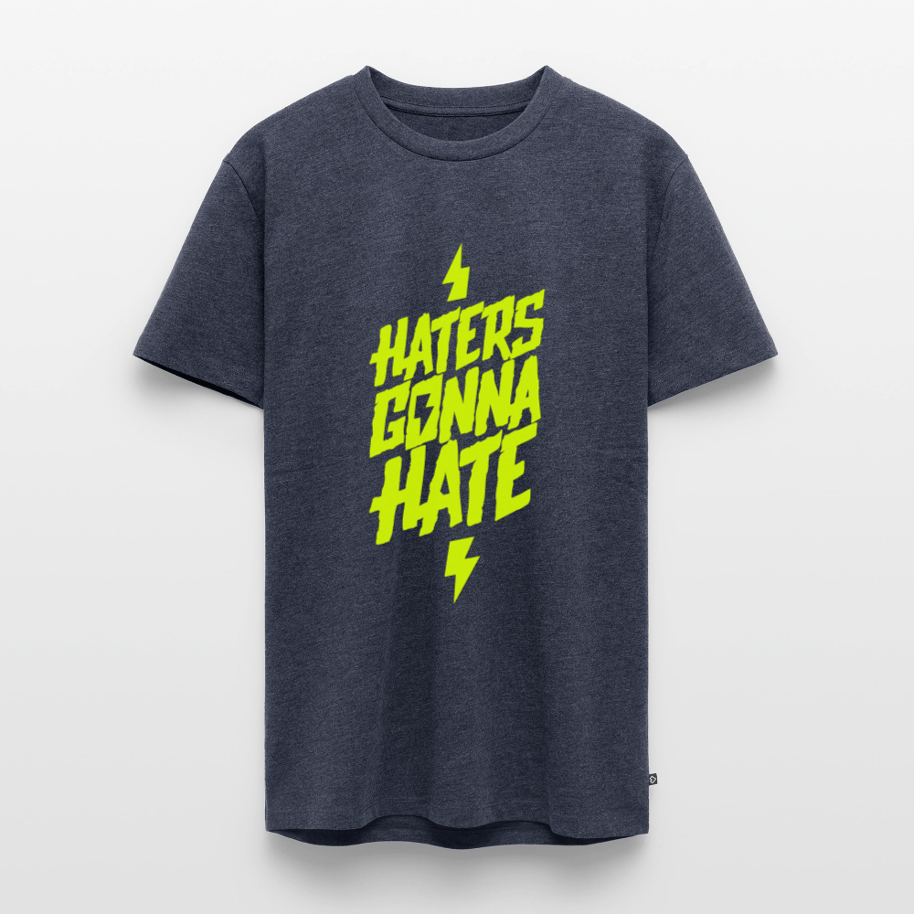 SPOD Männer Premium T-Shirt | Spreadshirt 812 Jeansblau / S Haters gonna Hate - Neongelb - Männer Premium T-Shirt E-Bike-Community
