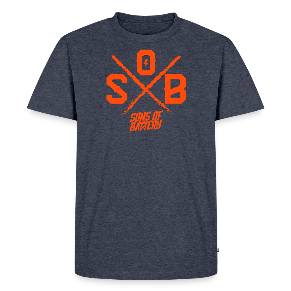 SPOD Männer Premium T-Shirt | Spreadshirt 812 Jeansblau / S SoB Cross - Neonorange Männer Premium T-Shirt E-Bike-Community