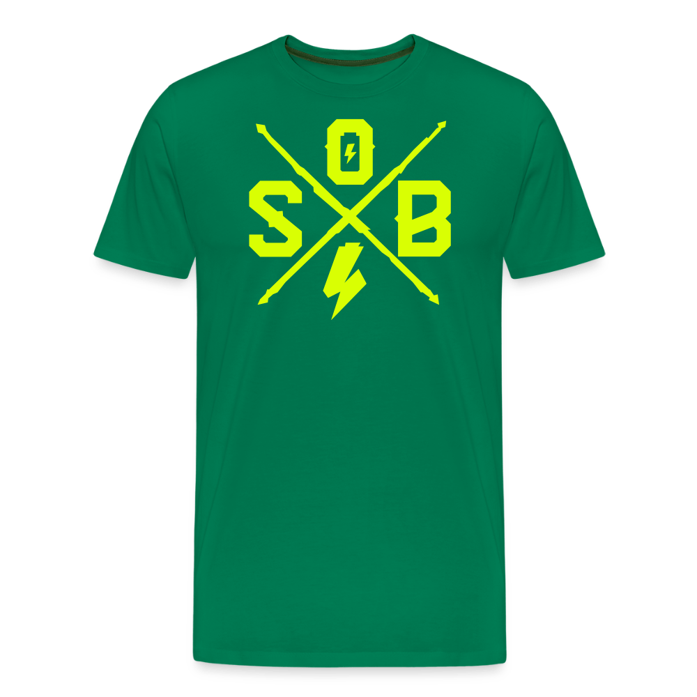 SPOD Männer Premium T-Shirt | Spreadshirt 812 Kelly Green / S Cross - Neongelb - Männer Premium T-Shirt E-Bike-Community