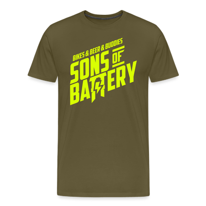 SPOD Männer Premium T-Shirt | Spreadshirt 812 Khaki / S 3B - BIKES BEER BUDDIES - Neongelb - SONS OF BATTERY Premium E-Bike-Community